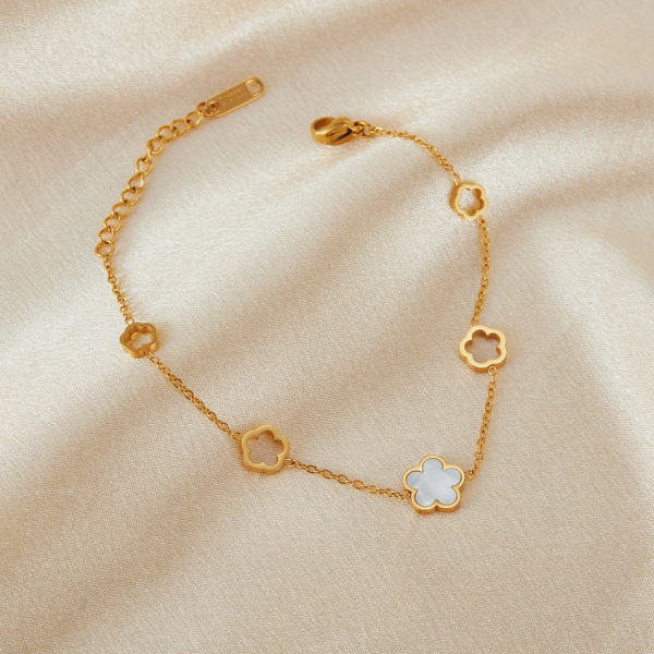 Blume Edelstahl Gold Farbe Charm Armbänder