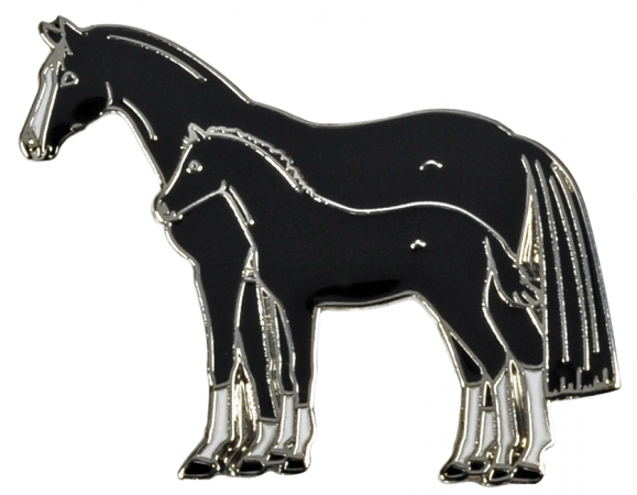 Pin "Stute und Fohlen", schwarz-weiß