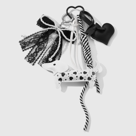 Dackel Leder Damen Taschenanhänger, schwarz weiß